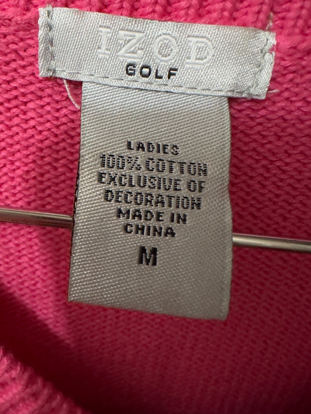 IZOD Golf | VTG Y2K 100% Cotton Women's Hot Pink White Argyle V-Neck Sweater(M) - Picture 14 of 14